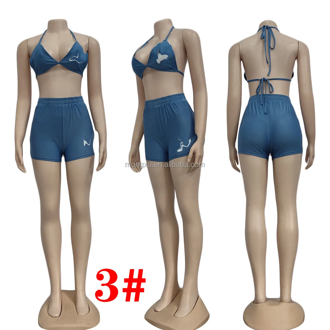 Famous Designer Bikinis Summer Ice Slide Solid Color Beach Bikini Set 3 Piece Set Luxury Swimsuits For Women 2023 Swimwear