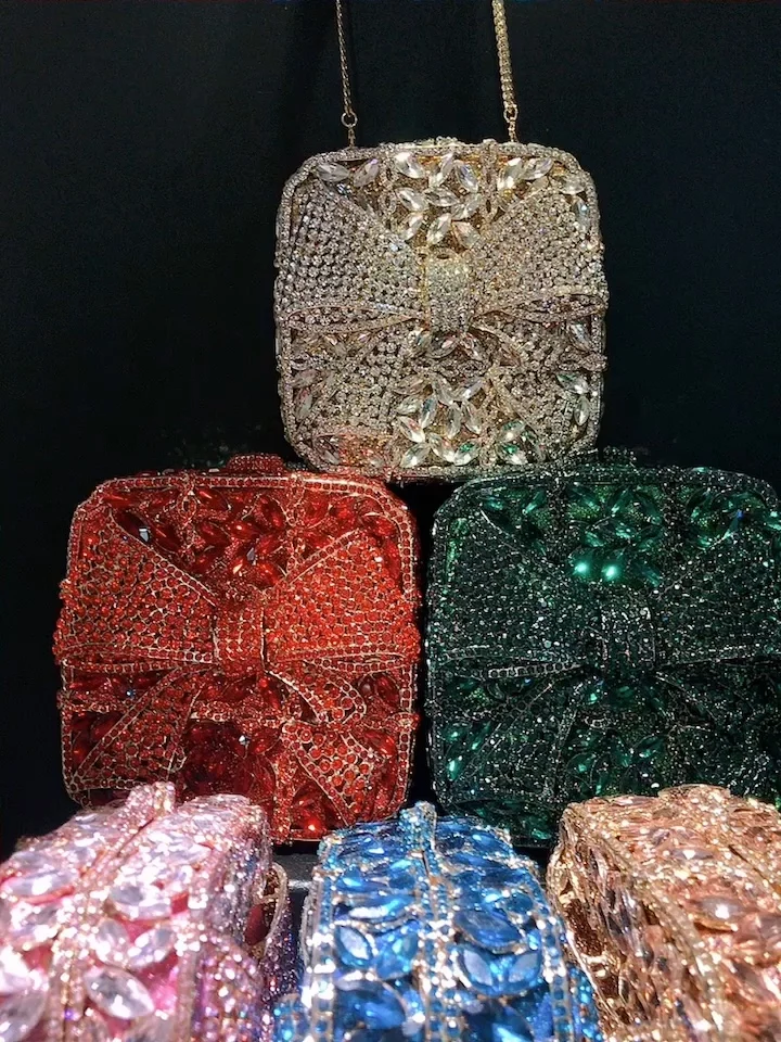 Crystal Begs Metal Chain Women Evening Box Bags Wedding Party Rhinestone Purse Handbags Clutch