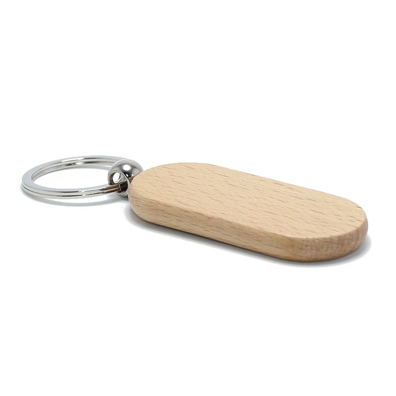 Oval Shaped Wooden Key Chain Ring Holder DIY Customized Wholesale Wood Keychain Key Tag Gifts Promotional Blank Wooden Keychain
