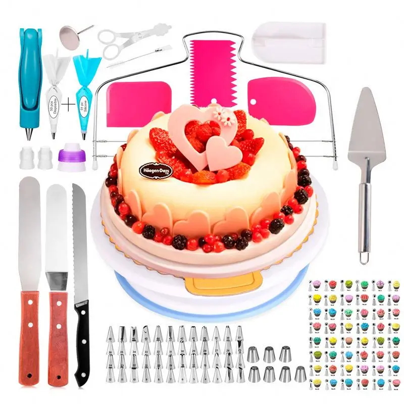 124 pieces cake turntable set decorating nozzles  diy pastry icing piping nozzles with storage box