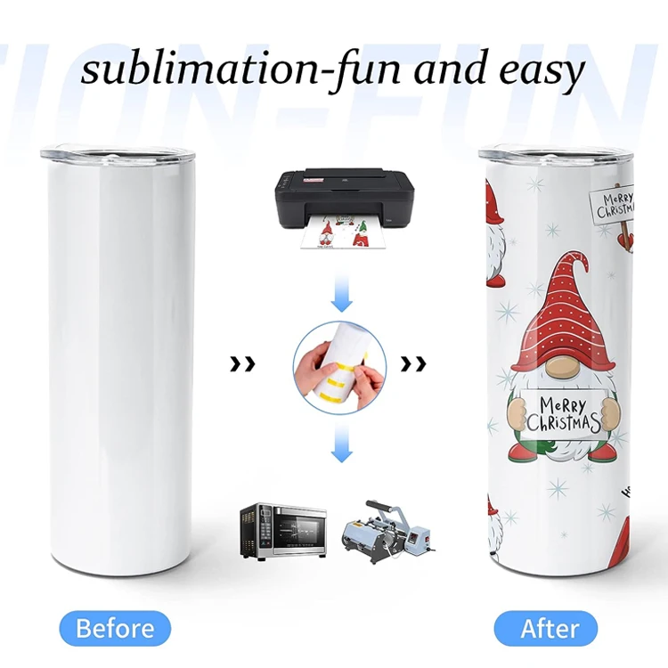 USA warehouse Double Wall Stainless Steel Sublim Blanks Travel Mug 20oz 20 oz Sublimation Skinny Straight Tumbler With Straw