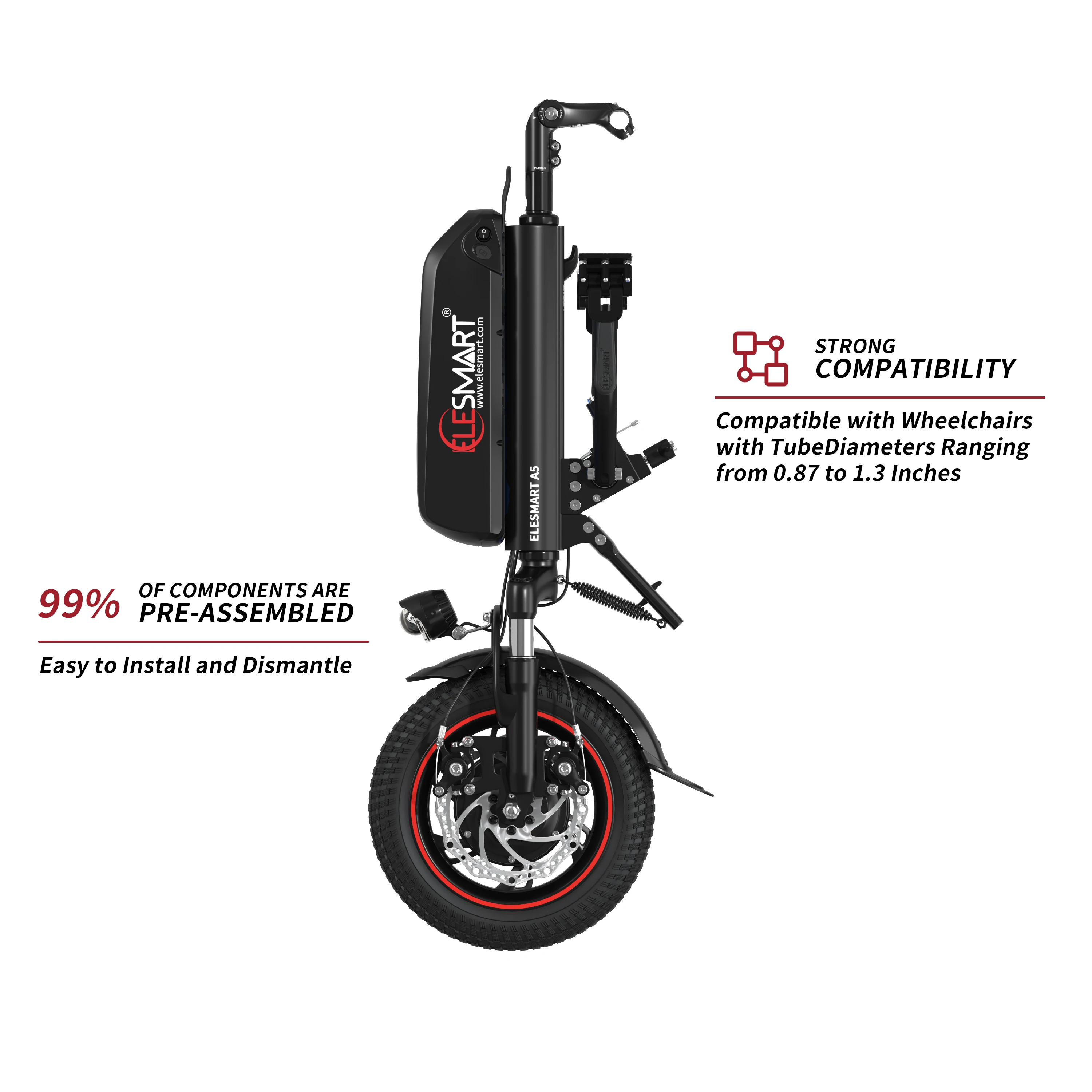 Best selling 12 inch attachment electric wheelchair handcycle 36V 500W wheelchair electric attachment for the elderly