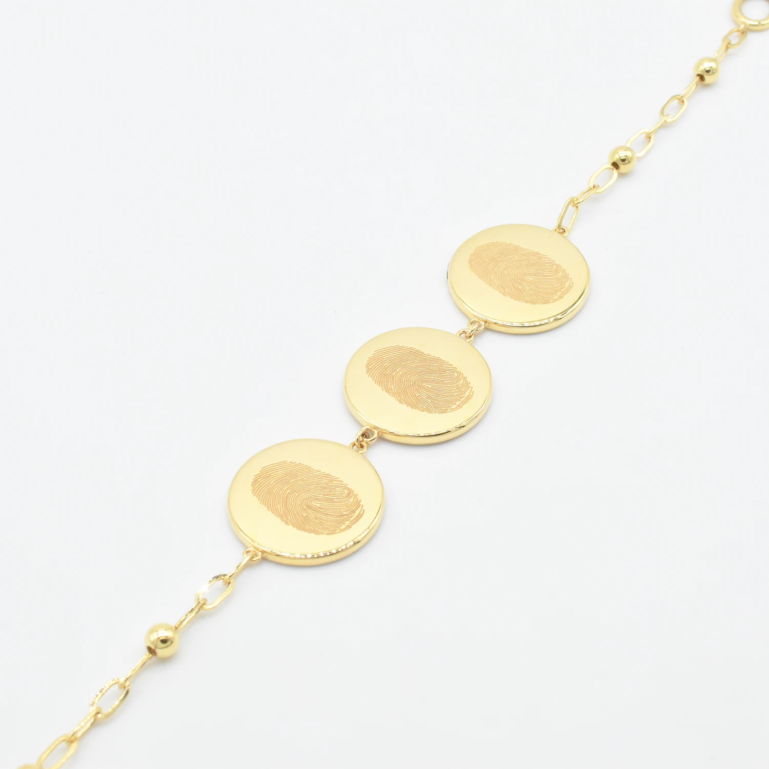 Personalized Jewelry Custom Fingerprint Bracelet 9K 10K 14K 18K Solid Gold Cuban Chain With Ball Charm Bracelet