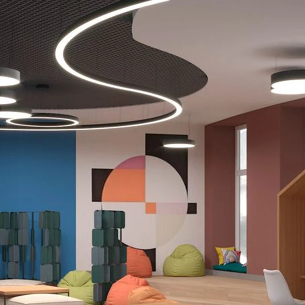 OEM aluminum profile curved line lights popular creative ceiling big pendant light for retail shore project