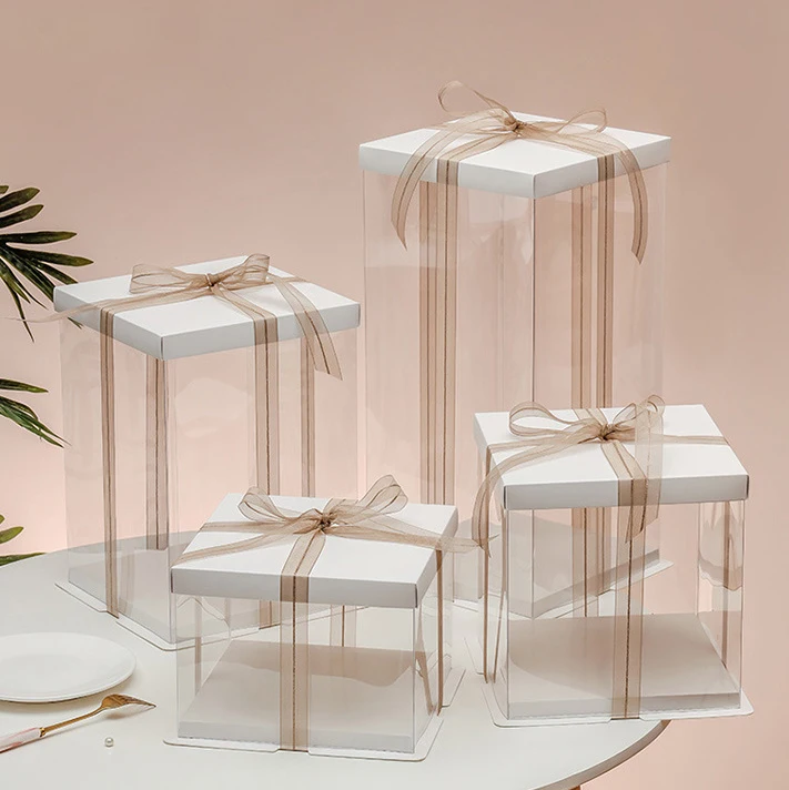 Custom Logo Printed Hot Selling Fashionable Transparent Take Away Plastic Transparent Cake Boxes In Bulk