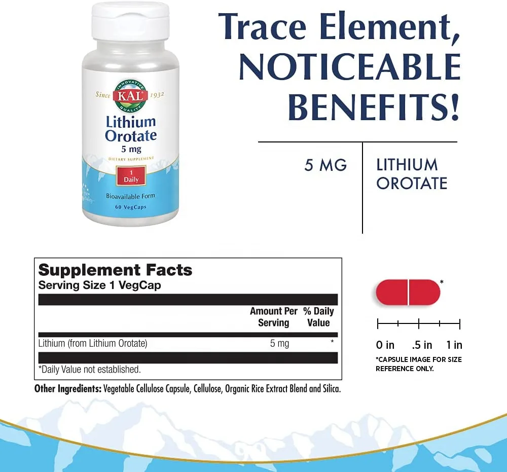 OEM Lithium Orotate 5 milligrams Capsules Chelated for Mood Support Organic Rice Bran Extract Lithium Orotate Capsules