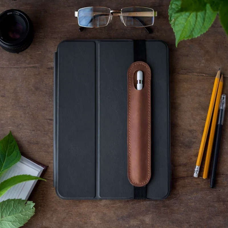 Elastic Band Pencil Cover Simple Pen Holder Genuine Leather Pen Sleeve Pencil Case