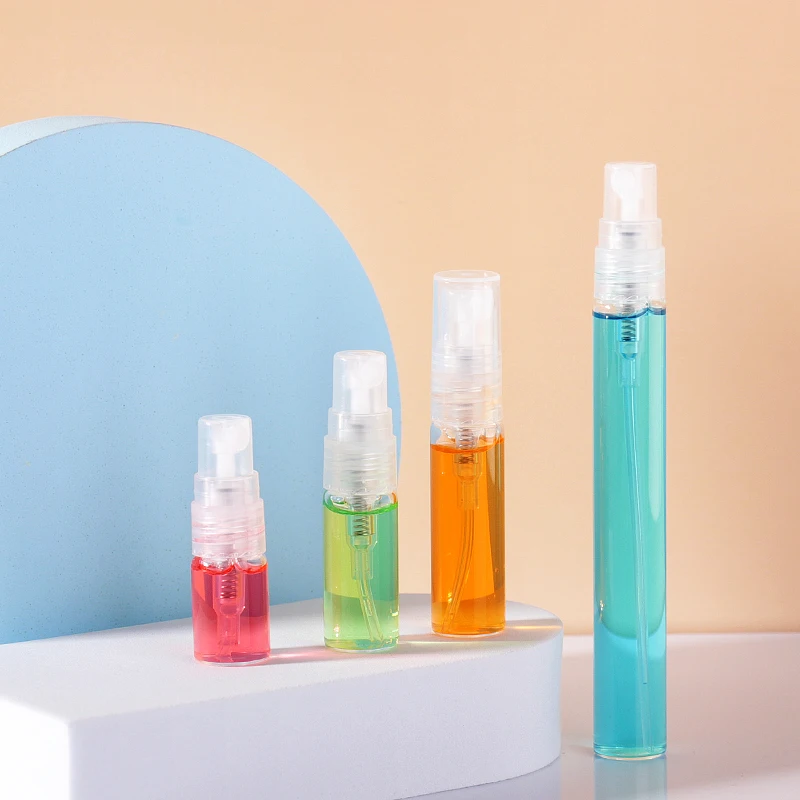 2ml 3ml 4ml 5ml 7ml 8m,l 9ml 10ml Mini Perfume Glass Bottle Plastic Lids With Atomizer Mist Spray For Perfume package