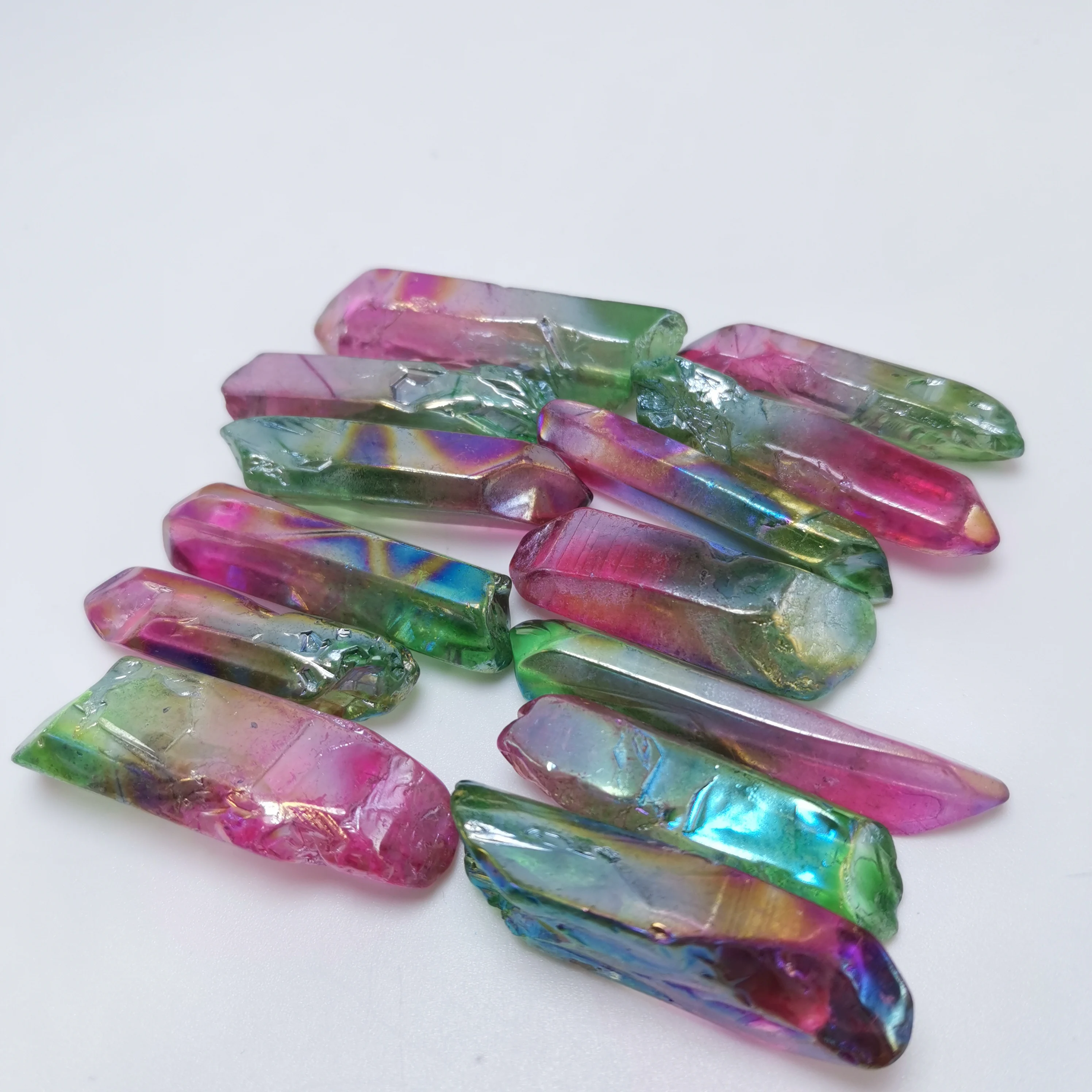Wholesale multicolor aura titanium coated chakra crystal points quartz polished sticks spikes Point as gift