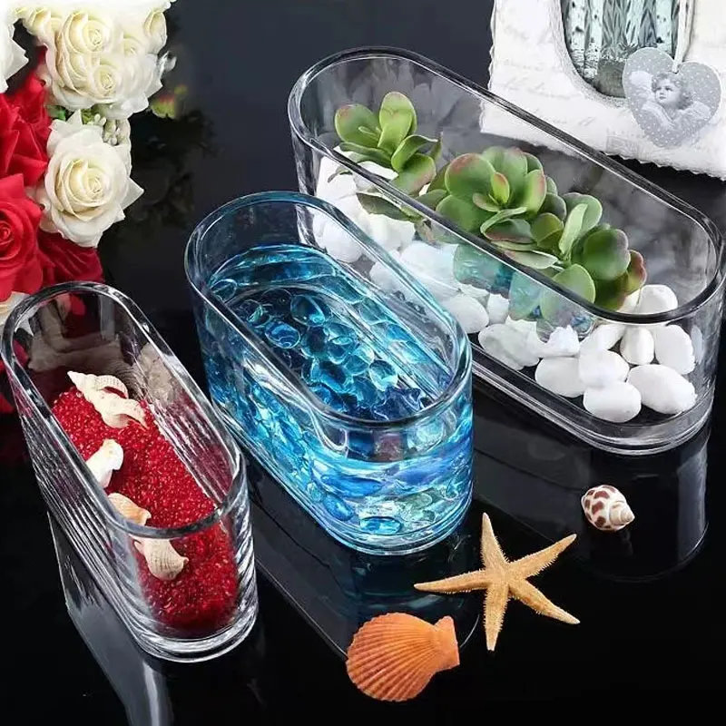 Handmade  Luxury Home Decoration Tabletop Long Different fleshiness Small Plant Oval Glass Vase