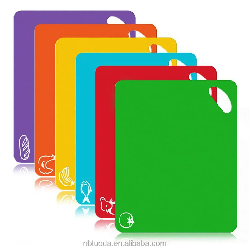 Factory Direct Sale Thick Flexible Set of 6 Colored Plastic Kitchen Cutting Board For Kitchen