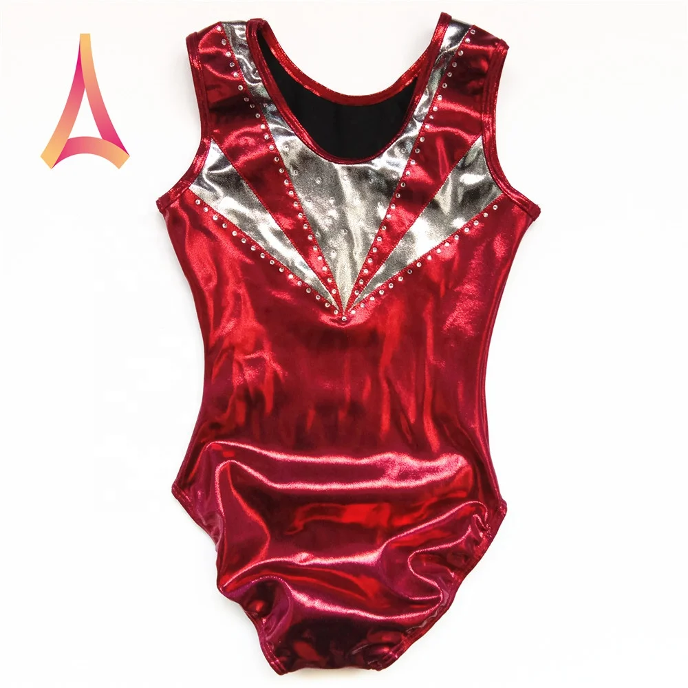 Scoop-back One-piece Athletic Tank Gymnastics Leotard for Girls Rhinestone Detailed