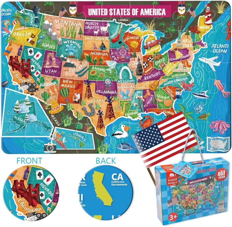 Factory Price 46 Pieces Kids USA Map Puzzle Toy US Puzzle Maps for Kids Learning