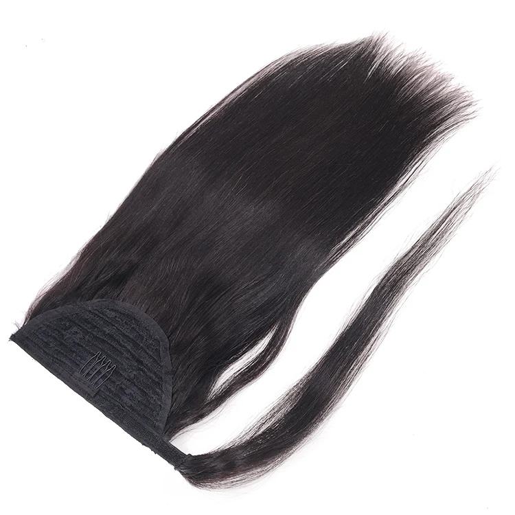 Direct Factory Wholesale 100% Human Hair Straight Ponytail Extensions Wrap Around Human Hair Clip On Ponytail