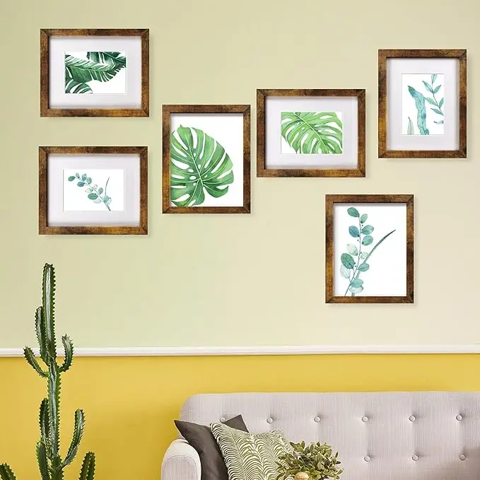 Custom wooden photo  frame 8x10 picture frame brown 6-piece set, display picture 12.7x17.78 with pad or 20.32x25.40 without pad