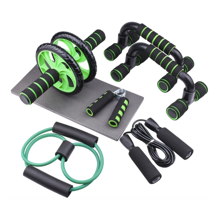 Home Sports 6 in 1 Ab Wheel Roller Kit Fitness Abdominal Wheel Hand Grip Strengthener Jump Rope Push up Bar Resistance Band