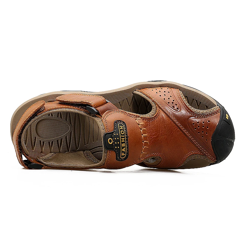 Мужские сандалии из натуральной кожи, Пляжная модная Уличная Повседневная нескользящая обувь, летние кроссовки