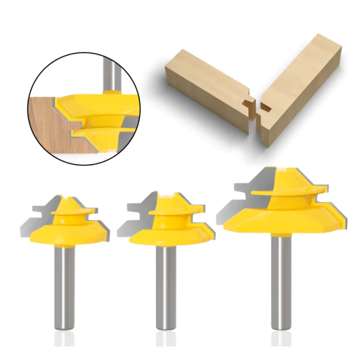 L-N007-1 8mm shank 45 Degree Lock Miter Bit 3 pc. Glue Joint Set Woodworking cutter Tenon Cutter for Woodworking Tools