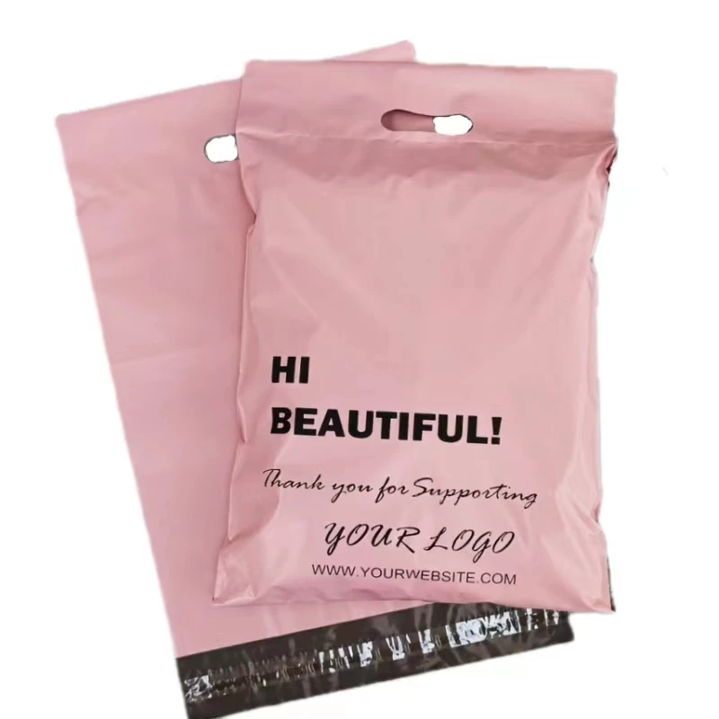 Customized Shipping Pink Gift Mailers Handle Packaging Polymailer Printed For Mailing Bag With Logo