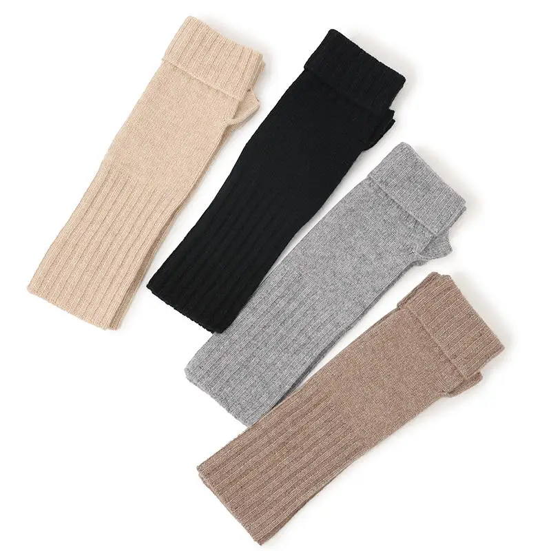 custom plain knitted long thermal cashmere mittens winter warm fingerless luxury fashion gloves for women