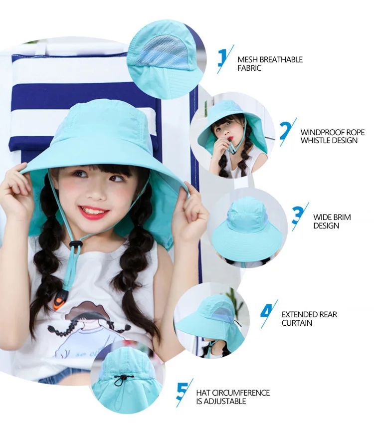 Детская игровая шляпа, Солнцезащитная шляпа UPF50 +, дышащая Панама, детская пляжная шляпа от солнца