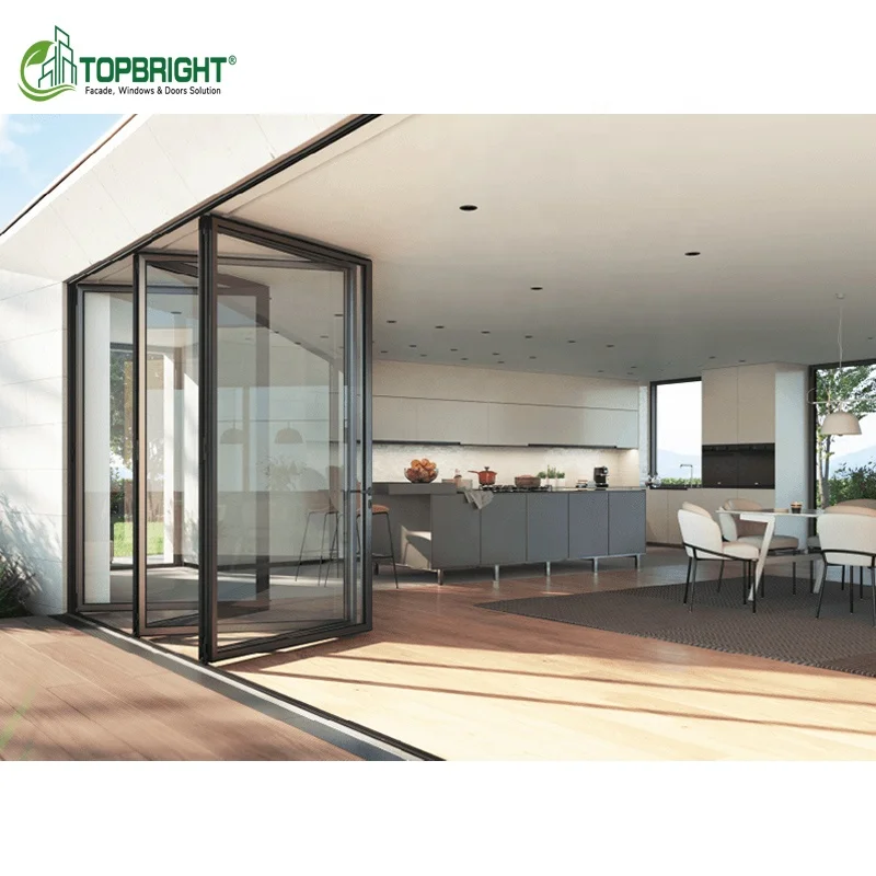 Bi fold  insulated lowes aluminium hurricane proof exterior bifolding door weather proof glass folding door