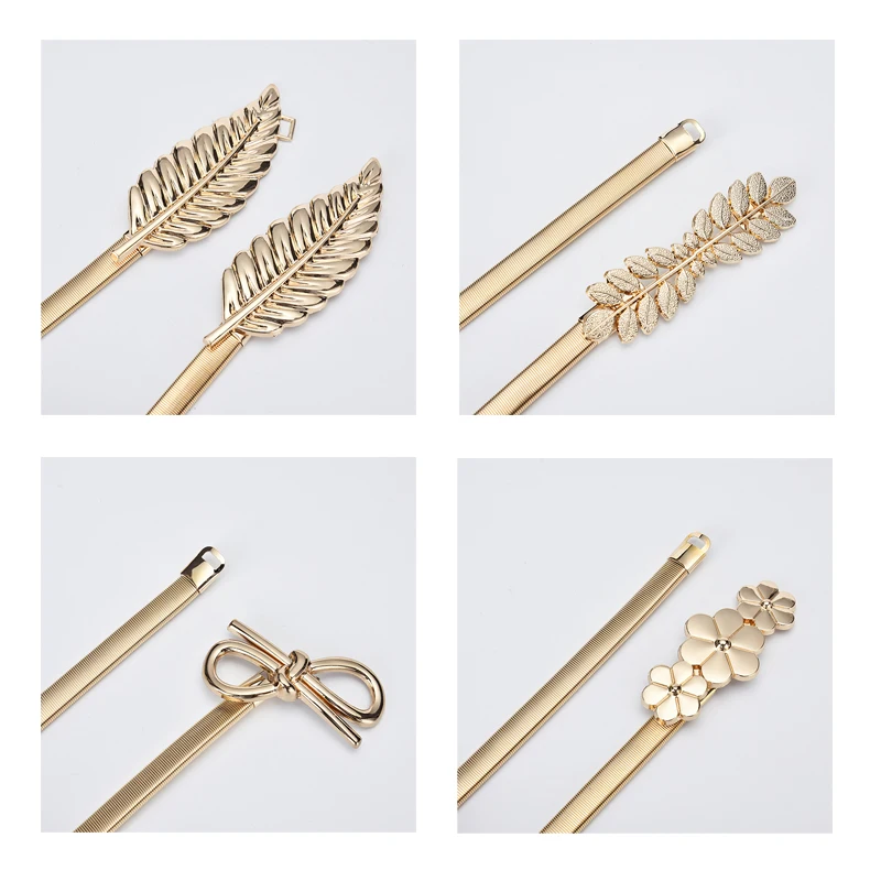 Fashion Lady Gold Elastic Shiny Luxury Skinny Metal Belt Custom Girl Dress Skirt Decoration Metal Chain Waist Belt