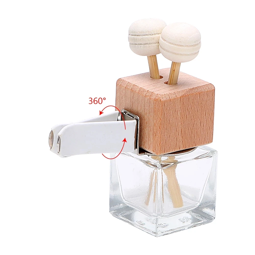 
New Design Reusable Square 10ml Glass Car Diffuser Perfume Bottle With Stainless Steel Holder 