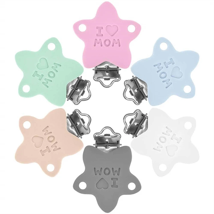 Customized Baby Silicone Teething Bpa Free Steel Pacifier Clips Macrame Heavy Duty Pacifier Clip Metal