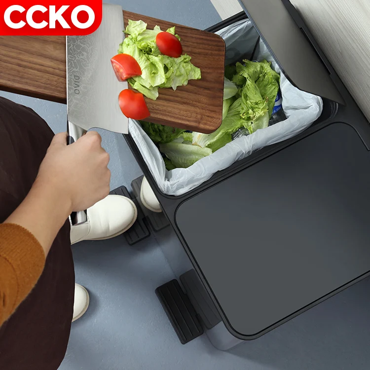 Прямоугольная двойная мусорная корзина из нержавеющей стали для публичной кухни