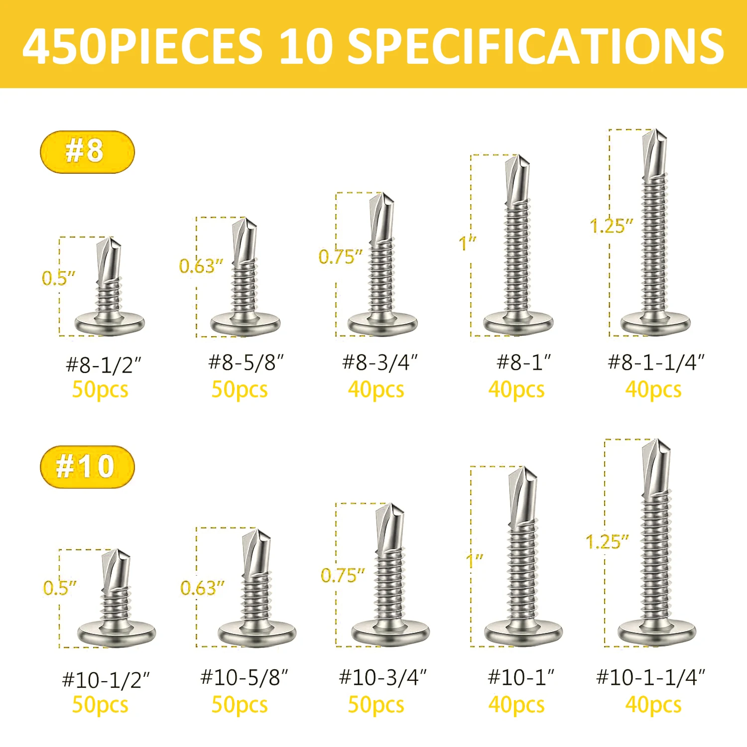 410 Stainless Steel Modified Truss Wafer Phillips Head Tek Roofing Self Drilling Screws Assortment Kit for Sheet Metal