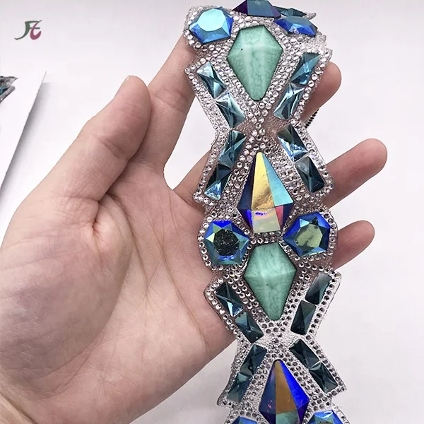 Wholesale DIY Decoration Adhesive Crystal Strass Mesh Hot Fix Rhinestone Trimming Turquoise for Garment and Shoe