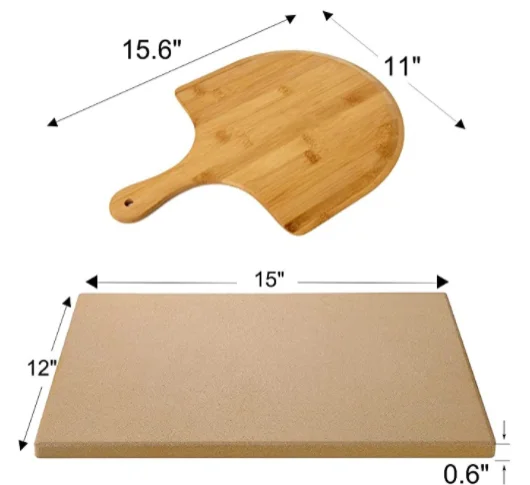 Grill Set of 2 Pizza Tool, Baking Stone for Oven, Gril and BBQ Pizza Stone Bamboo Wood Pizza Peel