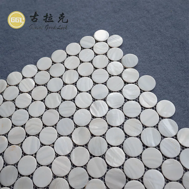 White Mother of Pearl Shell Round Shape Tile for Kitchen Backsplashes, Bathroom Walls, Spas, Pool