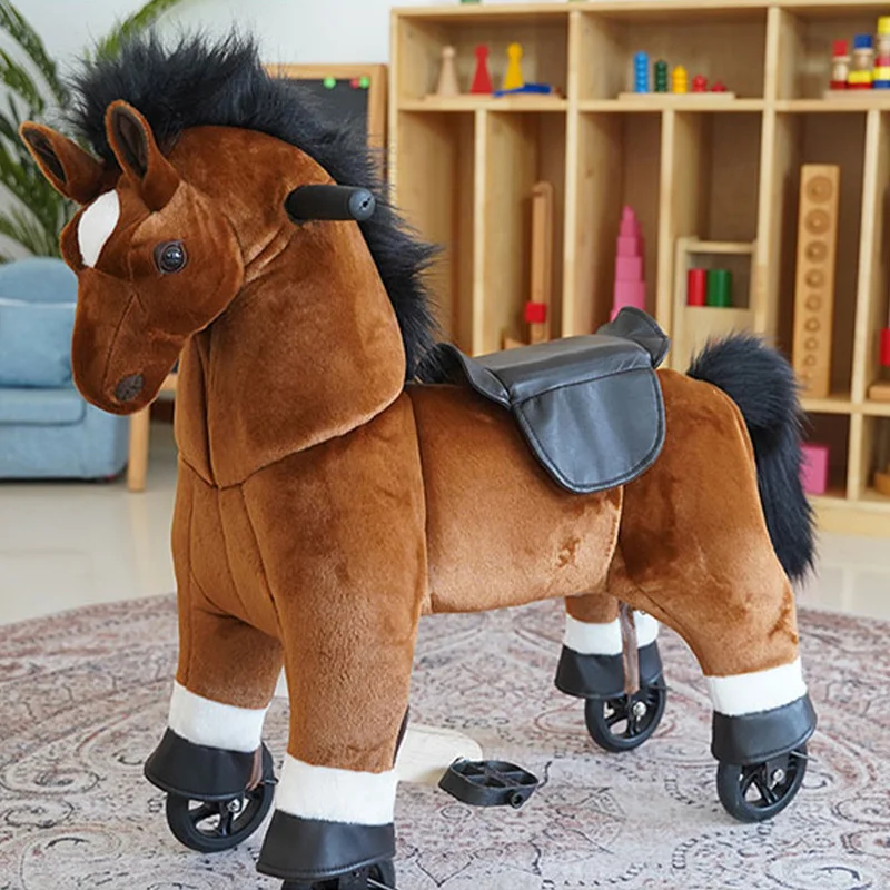 
New Arrival Mechanical Ride On Animal Horse For Children 3 To 6 Years Baby Plush Riding Toy Rocking Horse Plush Soft Pony  (1600294955979)