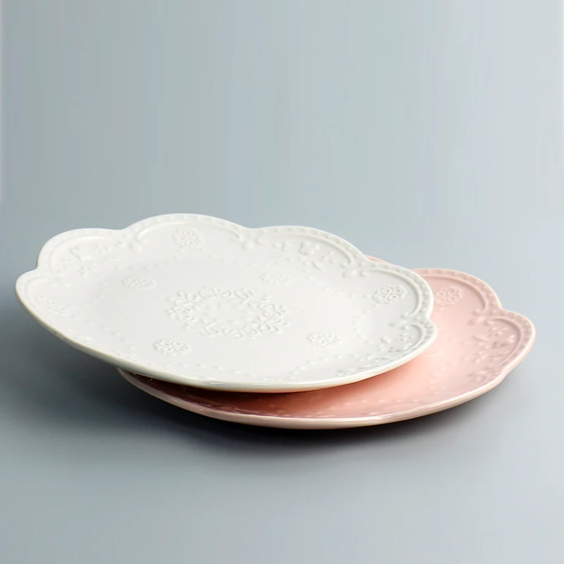 Wholesale Pink Porcelain Dinnerware Big Size Ceramic Charger Plates Wedding