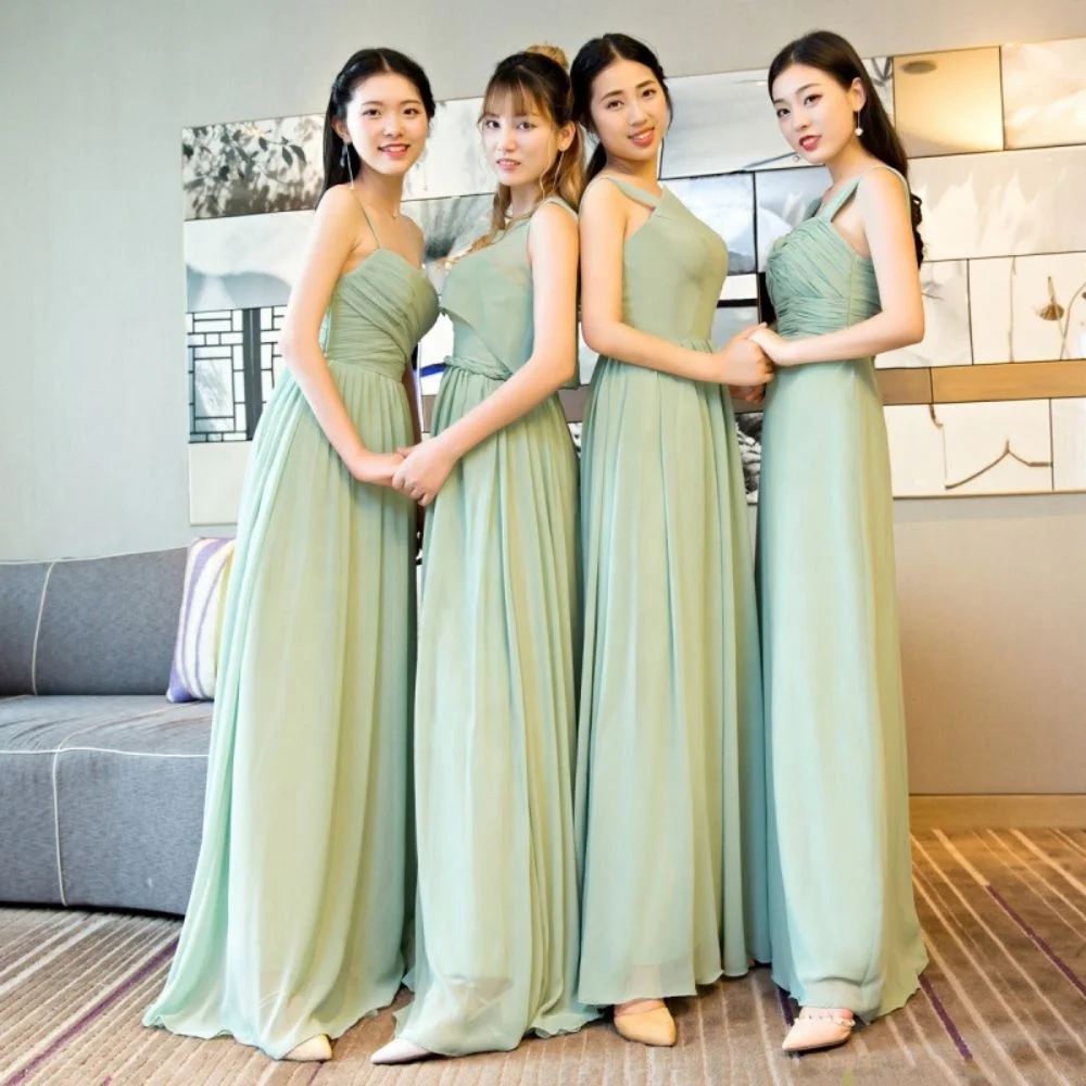 Light Green Elegant Dress Women Wedding Party Long Bridesmaid Dresses Plus Size Chiffon Custom Made Bridesmaids Dresses 2022