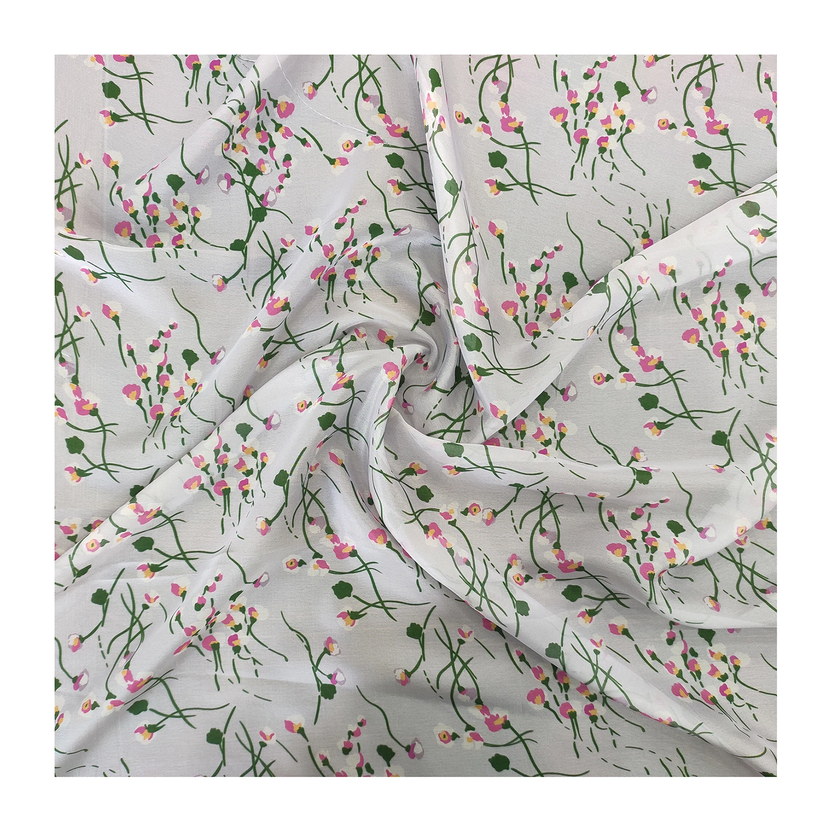 
Professional brocade floral print satin roll screen printing mesh silk fabric 