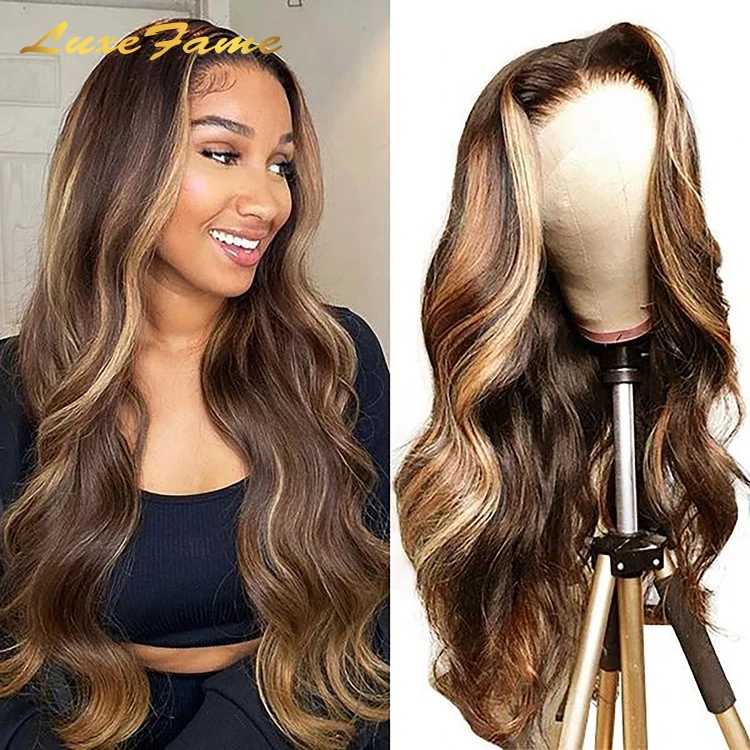 Highlight Color Hd Lace Front Colored Human Hair Wig,Hd Transparent Swiss Cambodian Lace Wig,Cheap p4/27 Colored Human Wig