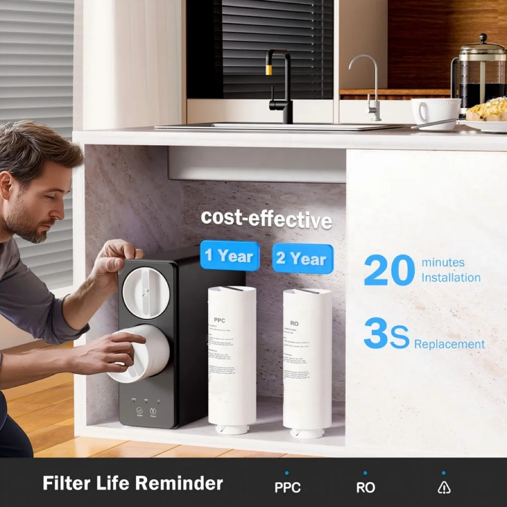 Fast flow rate 600 GPD Alkaline RO Water Tankless RO Water Filter System Undersink Filter with Lifetime Reminder for Home Use