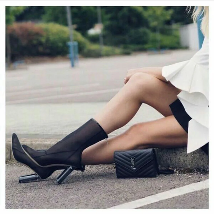 
QC-D488 Wholesale factory women breathable boots transparent crystal thick fashion boots comfortable back zipper high heel shoes 