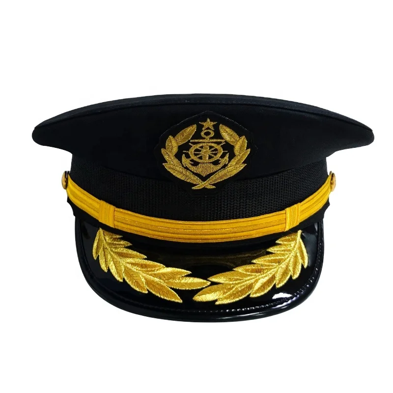 Custom Embroidered Logo Royal Officer Peaked Cap Captain Officer Cap