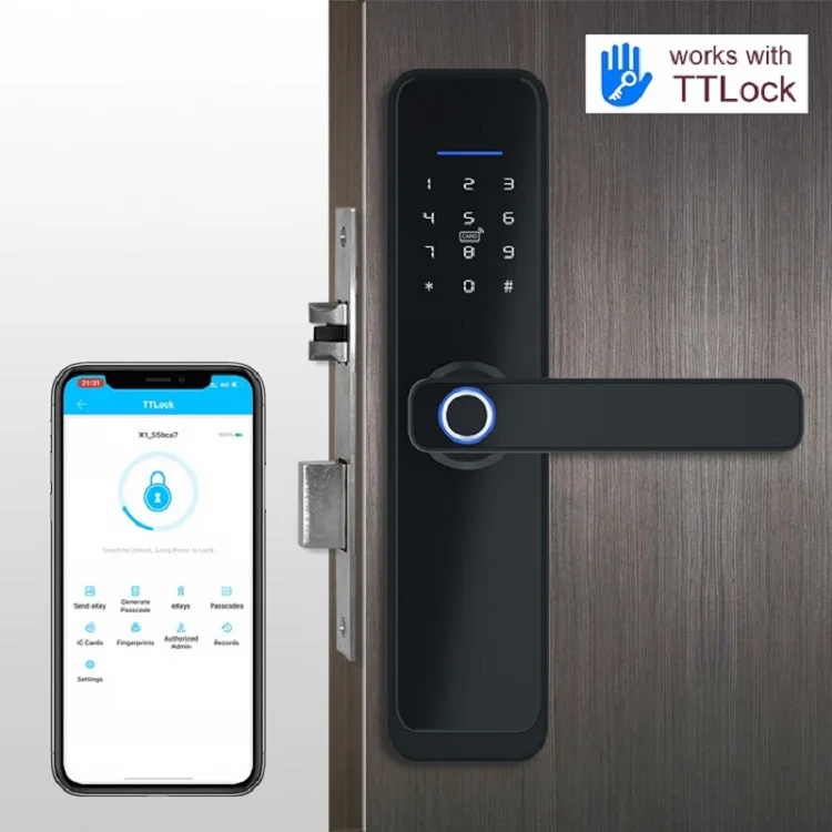  Home Security Aluminum Waterproof TTlock Card Digital Electric Main Slide Fingerprint Wifi Entry Tuya Smart Bedroom Door