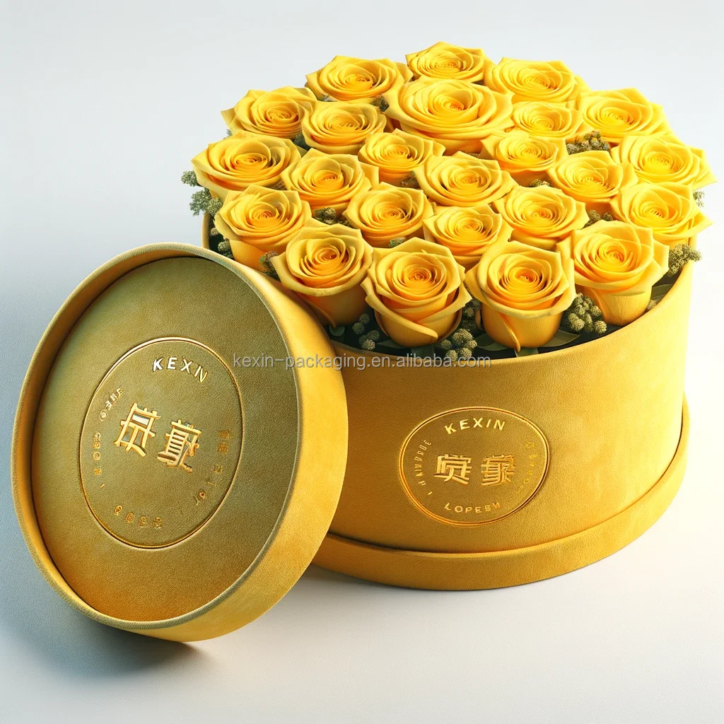High Quality Round Shape Hat Flower Box For Flower Display Bouquet Boxes With Logo Velvet Round Flower Box With Ribbon Design
