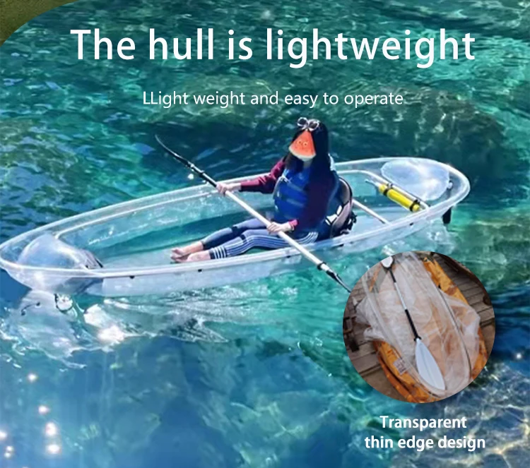 Crystal Kayak Fishing Boat Transparent Canoe with clear Bottom for Wholesale