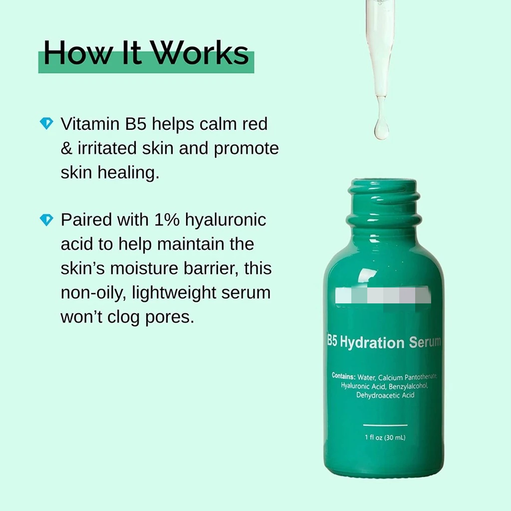 Private Label Beauty Skincare Vitamin B5 + Hyaluronic Acid Serum Moisturizing Face Essence Oil Control Acne Treatment