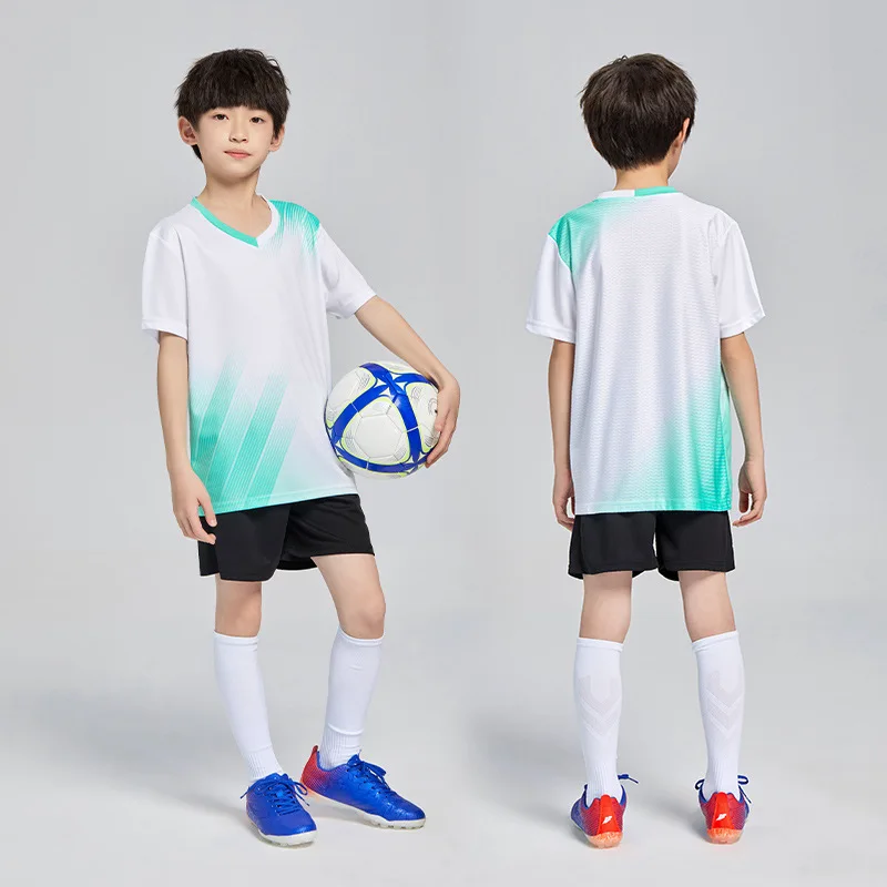New Kids Football Uniforms Boys Girls Soccer Jerseys Sets Youth Short Sleeve Kit Shorts Children Soccer Shirt Suit Sportswear