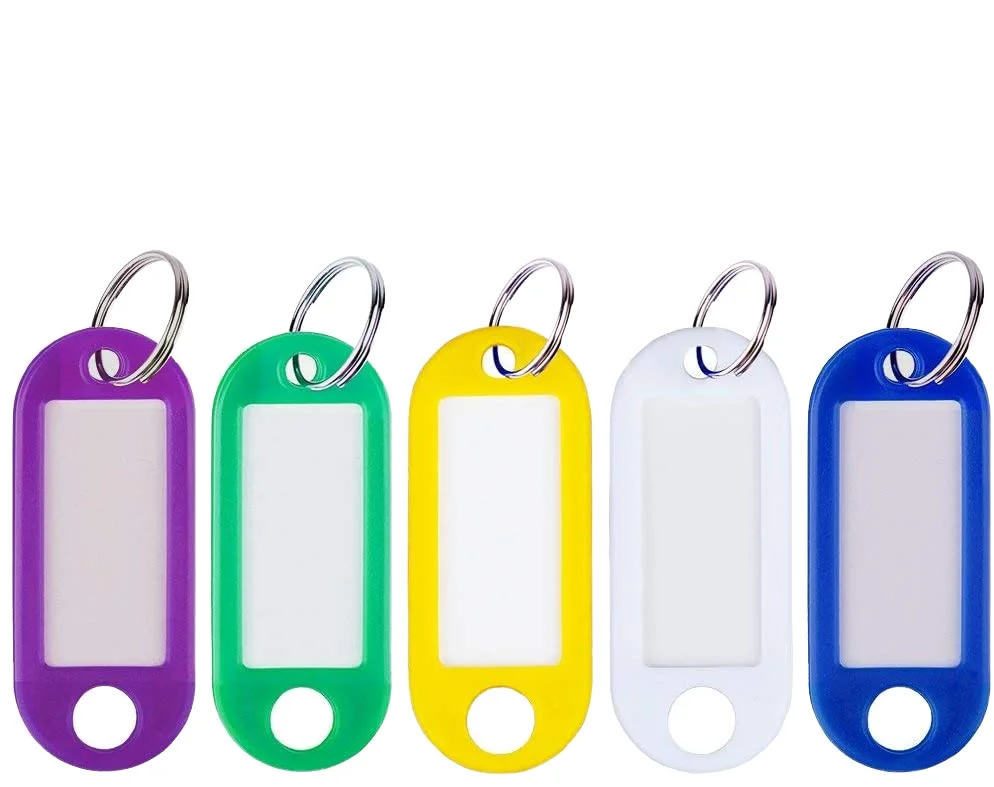 Assorted Colors Tough Acrylic Plastic Key Tags with Split Ring Label Window