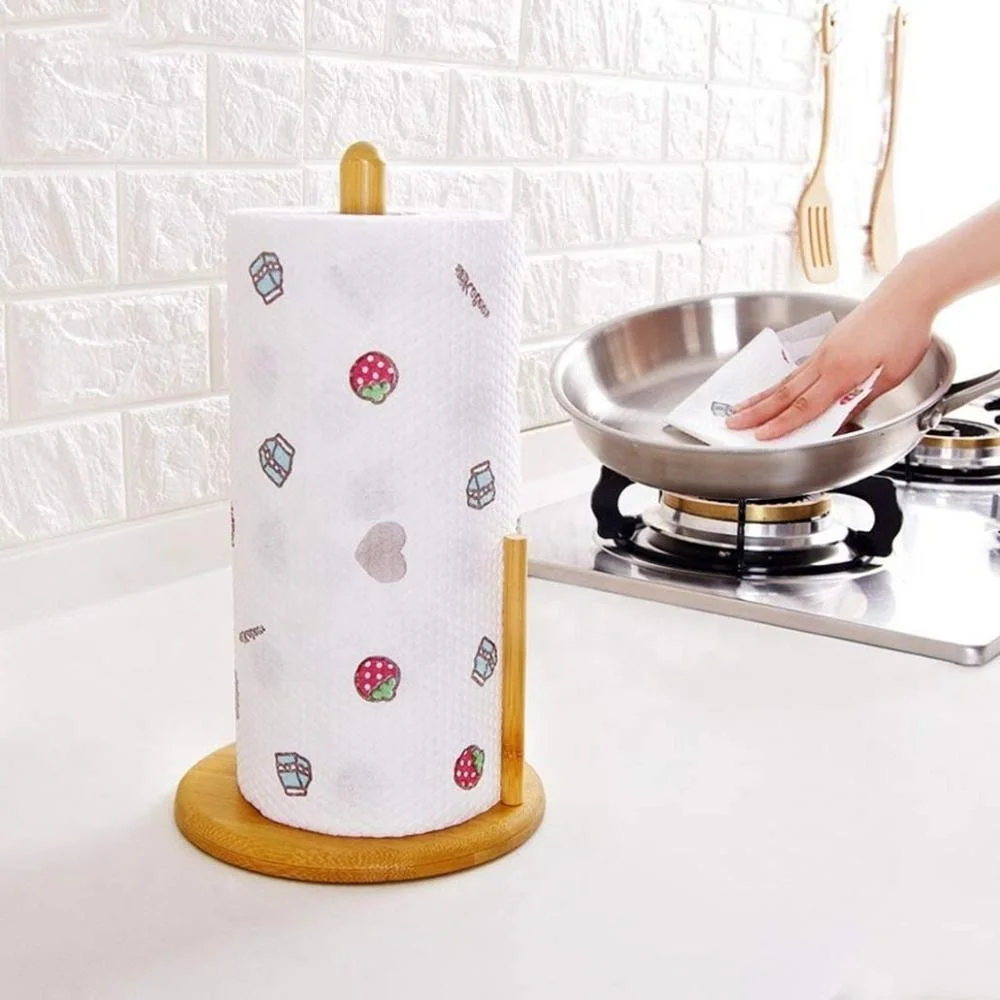 Bamboo Kitchen Roll Holder Paper Dispenser Rack Paper Towel Holder