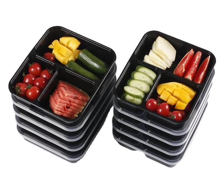 High Quality Free Samples Plastic Bento Lunch Box ,3 Compartment Food Storage Container, Meal Prep Food Container
